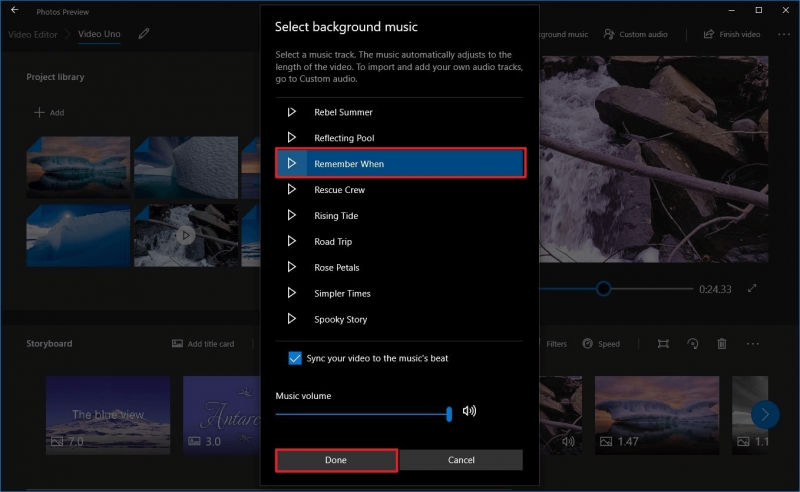 أضف الموسيقى إلى تطبيق الفيديو باستخدام تطبيق صور Windows