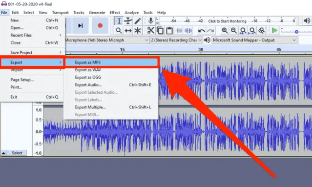 تسجيل الصوت في Windows 10 باستخدام Audacity
