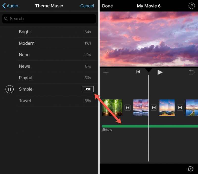 أضف الموسيقى إلى تطبيق الفيديو في جهاز iOS الخاص بك باستخدام iMovie