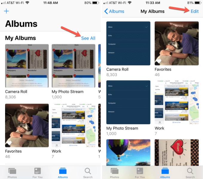حذف الألبومات على iPhone من خلال Camera Roll / Photos