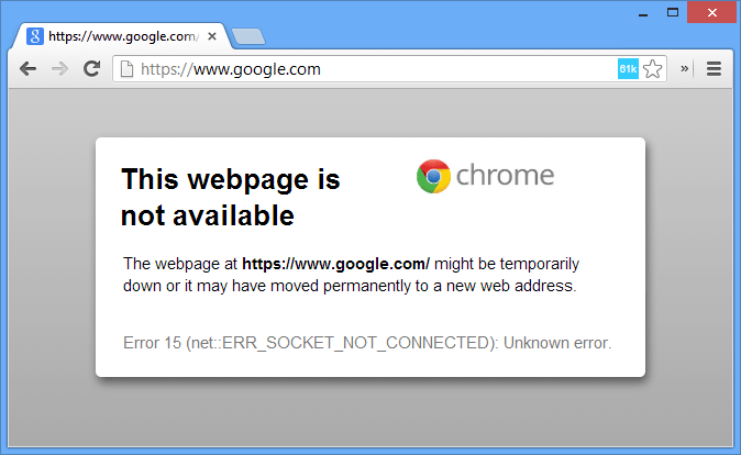 Chrome غير متصل بالإنترنت