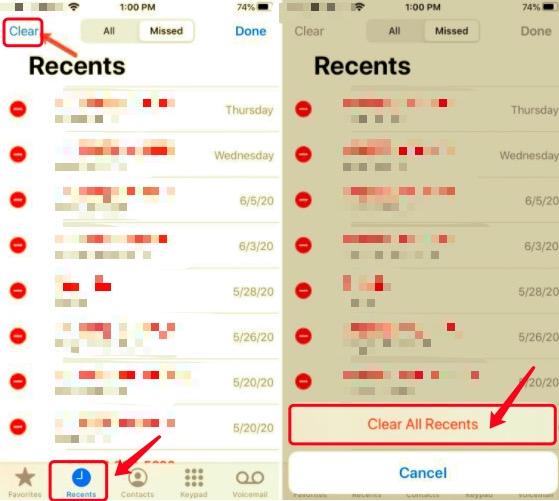 كيفية حذف جميع المكالمات على iPhone