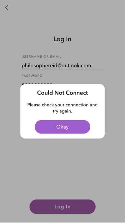Snapchat لا يمكنه الاتصال بالشبكة