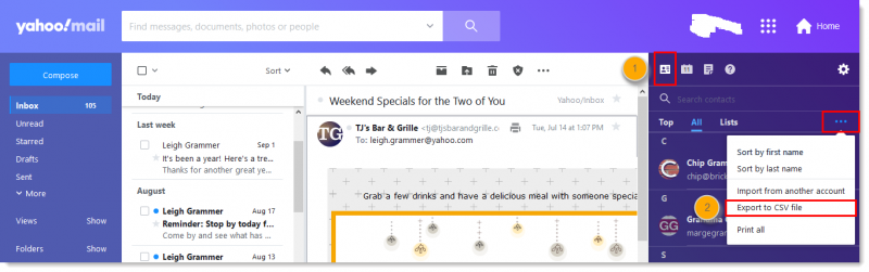تصدير جهات الاتصال كملف CSV من Yahoo! بريد