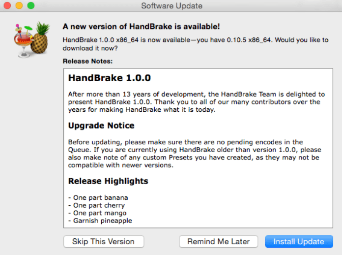 قم بتحديث إصدار Handbrake