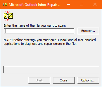 افتح أداة إصلاح علبة الوارد لحل الخطأ في عدم وجود ملف بيانات Outlook