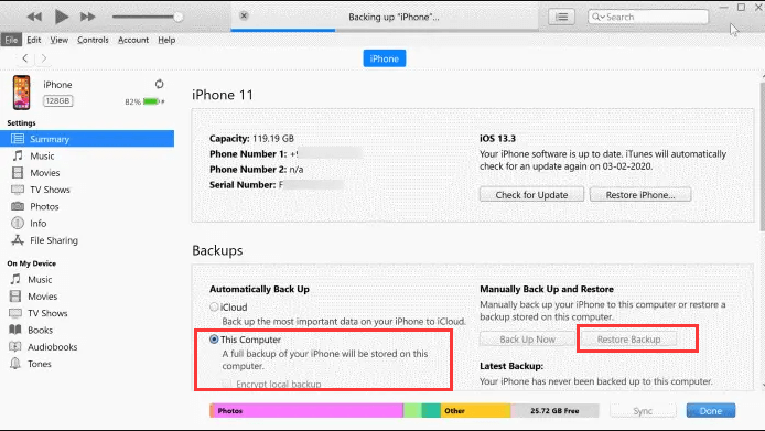 كيفية استرداد المكالمات الأخيرة المحذوفة من iPhone باستخدام iTunes Backup
