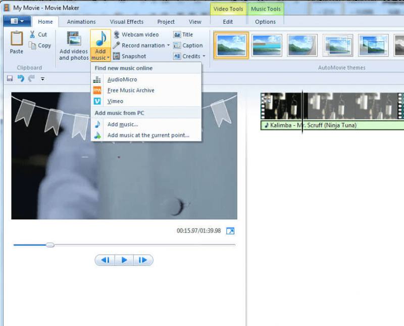 أضف الموسيقى إلى تطبيق الفيديو باستخدام Windows Movie Maker