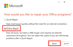 أصلح مجموعة MS Office لإصلاح خطأ عدم استجابة Outlook