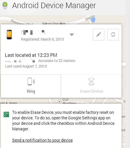 استخدم Android Device Manager لرنين الجهاز