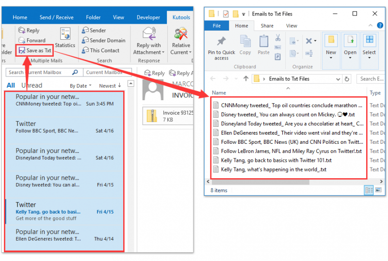 تصدير بريد Outlook الإلكتروني إلى ملف نصي