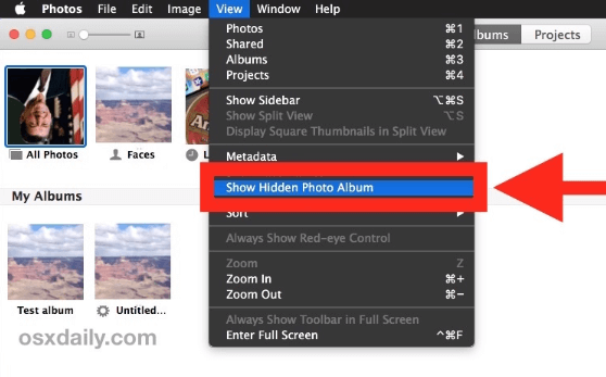 إظهار ألبوم الصور المخفية على ماك