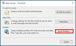 انقر فوق الزر إظهار ملفات التعريف لحل الخطأ ليس ملف بيانات Outlook