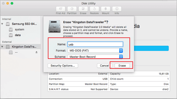 استخدم Disk Utility لتنسيق USB إلى FAT32 على Mac