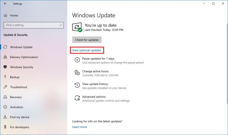 قم بتحديث برامج تشغيل USB عبر إعدادات Windows Update لإصلاح محرك أقراص فلاش تالف بدون تنسيق