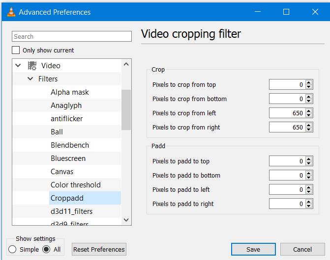 حدد Cropadd لقص الفيديو باستخدام VLC