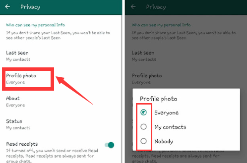 قم بتغيير إعدادات الخصوصية لصورة ملف تعريف WhatsApp لإصلاح عدم ظهور حالة WhatsApp