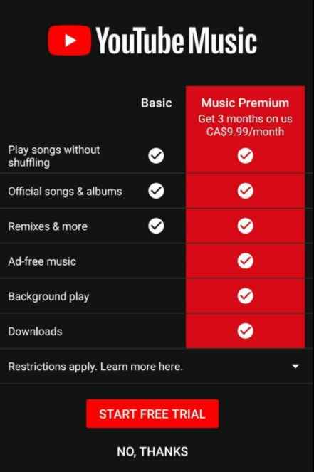 التحقق من فوائد Youtube Music Premium