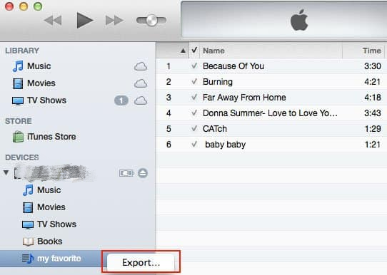 تصدير قائمة تشغيل iPod لنقلها إلى iTunes