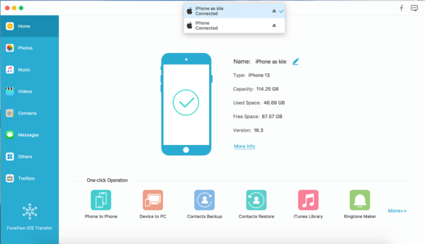 FonePaw iOS نقل واجهة