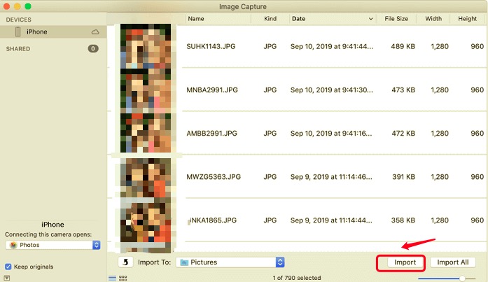 قم باستيراد الصور من iPhone إلى محرك أقراص ثابت خارجي عبر Image Capture على Mac