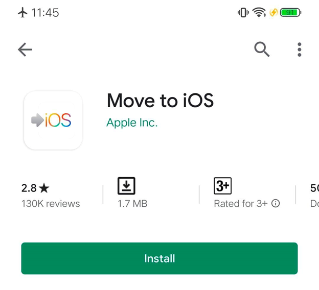 نقل البيانات باستخدام تطبيق Move to iOS