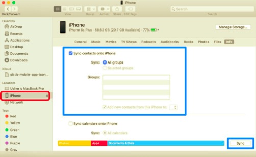 استخدم Finder لمزامنة جهات الاتصال من iPhone إلى iPad