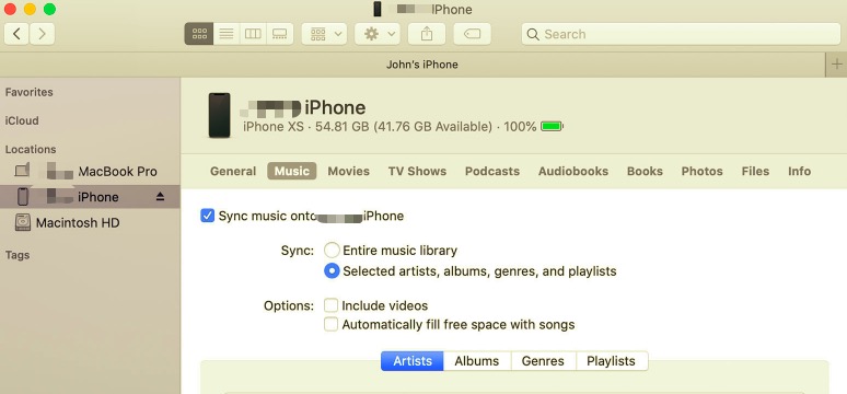 مزامنة الموسيقى بين Mac و iPhone باستخدام Finder