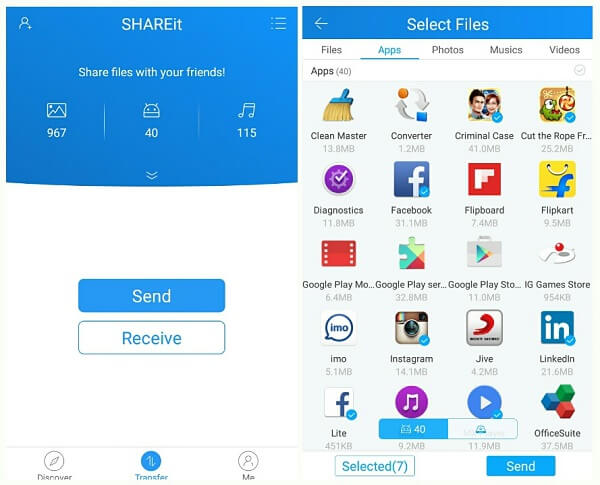 نقل البيانات من Samsung إلى Samsung عبر Shareit