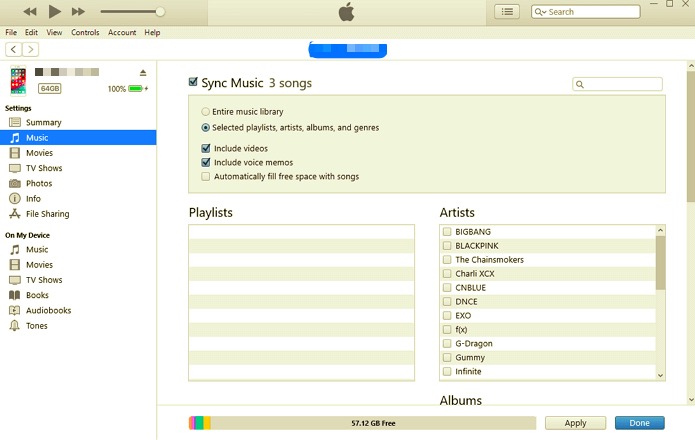 انقل الموسيقى إلى iPad باستخدام iTunes