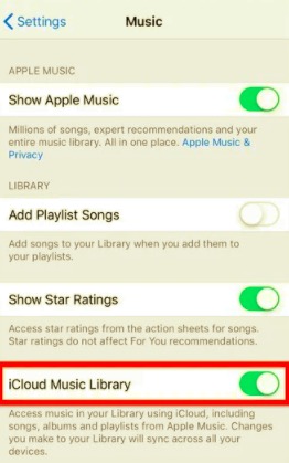 تحقق مما إذا كانت مكتبة موسيقى iCloud قيد التشغيل لمزامنة الموسيقى مع جهاز iPhone الخاص بي