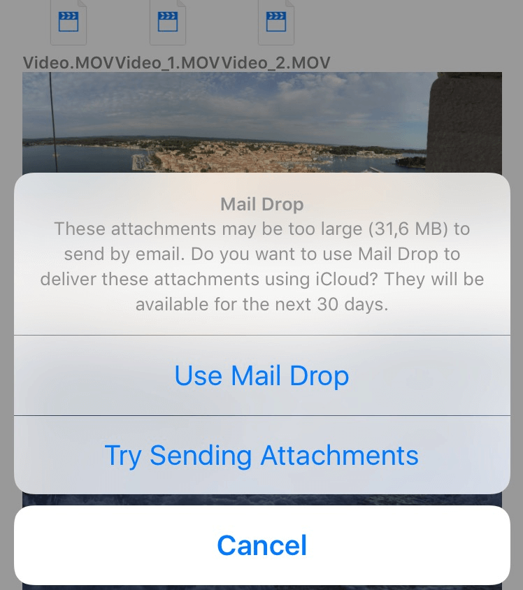 استخدام Mail Drop لإرسال فيديو كبير من iPhone