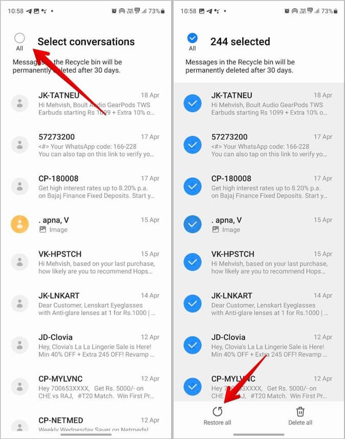 استرجع الرسائل النصية المحذوفة على Samsung باستخدام مجلد الرسائل المحذوفة مؤخرًا
