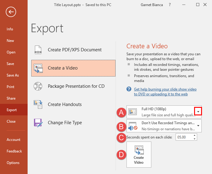 تصدير تسجيل PPT كفيديو على نظام Windows