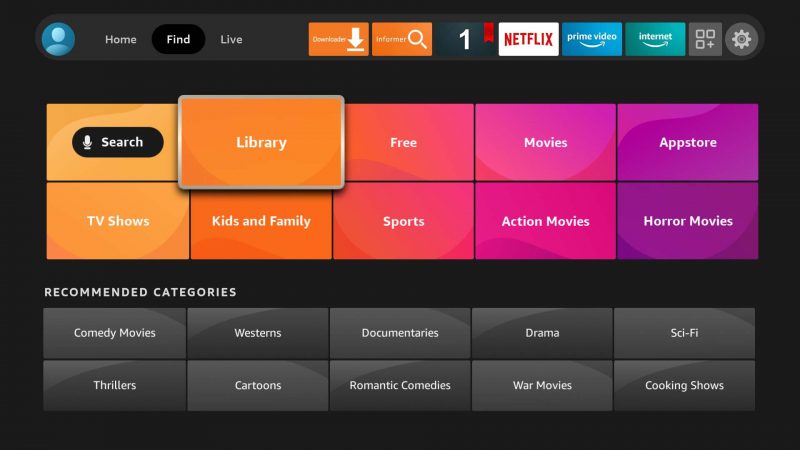 ابحث عن علامة تبويب DVR على FireStick