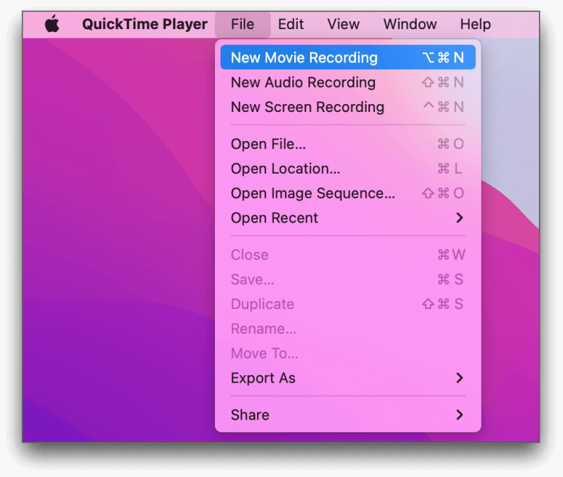 برنامج تسجيل كاميرا ويب مدمج لنظام التشغيل Mac - مشغل QuickTime