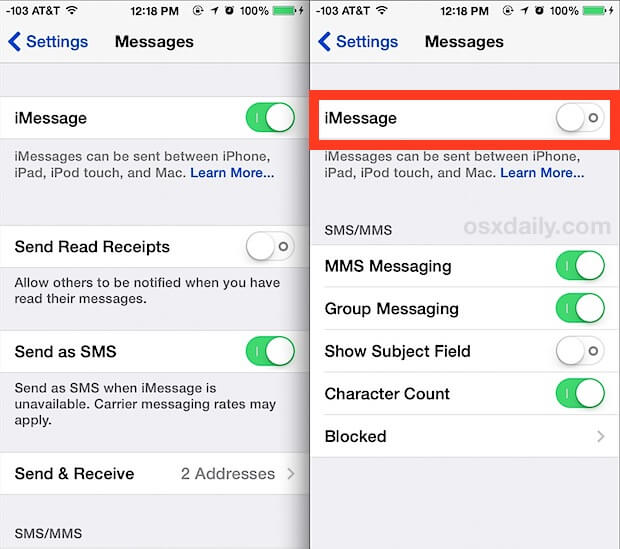 قم بإيقاف تشغيل iMessage وإعادة تشغيله لإصلاح مشكلة عدم الالتزام