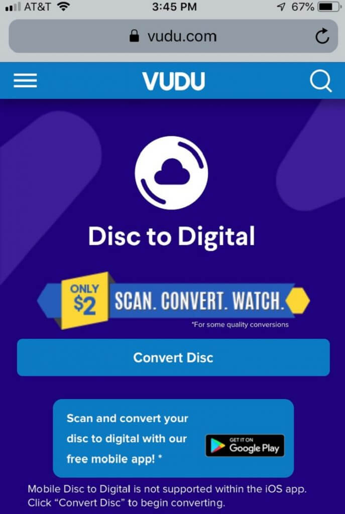 استخدم Vudu لتحويل قرص ديزني إلى قرص رقمي