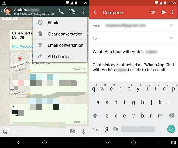 نقل رسائل WhatsApp بين Android و iPhone باستخدام البريد الإلكتروني