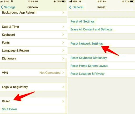 إعادة تعيين إعدادات شبكة iPhone لإصلاح WhatsApp Voice أو Video Call No Sound