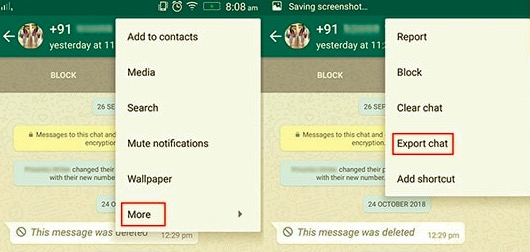 استخدم ميزة تصدير WhatsApp لتصدير الدردشة