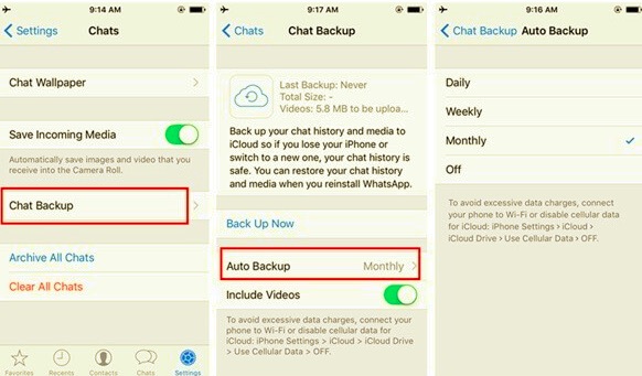 WhatsApp Local Backup على iPhone