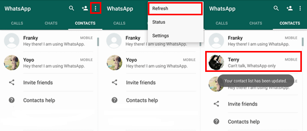 إضافة جهات اتصال Whatsapp تحديث جهات الاتصال
