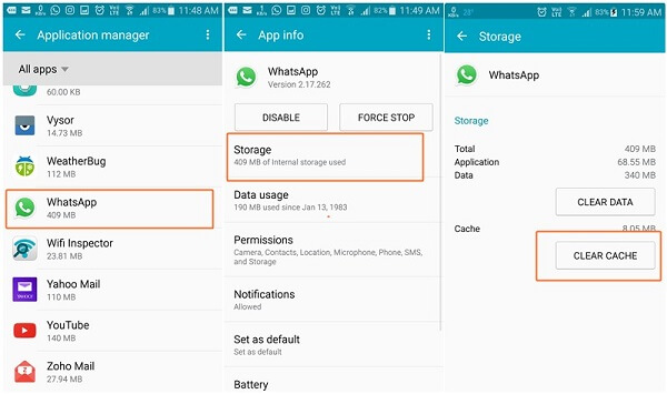 طرق إصلاح "عدم ظهور مقاطع فيديو WhatsApp في المعرض" - مسح ذاكرة التخزين المؤقت لتطبيق WhatsApp