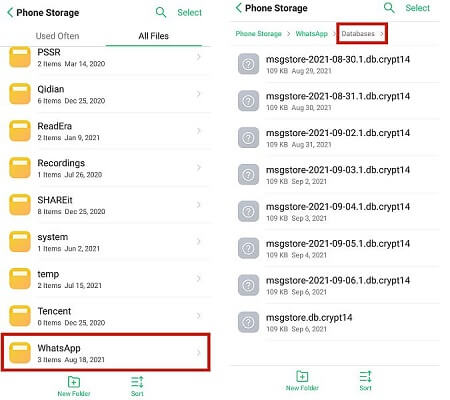 استعادة WhatsApp من النسخ الاحتياطي باستخدام WhatsApp Local Backup على وحدة التخزين الداخلية