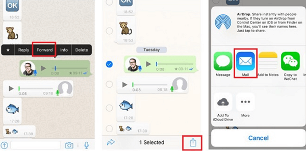 احفظ رسائل WhatsApp الصوتية من iPhone باستخدام البريد الإلكتروني