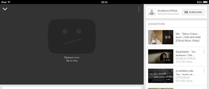 خطأ في تشغيل تطبيق Youtube ، انقر لإعادة المحاولة